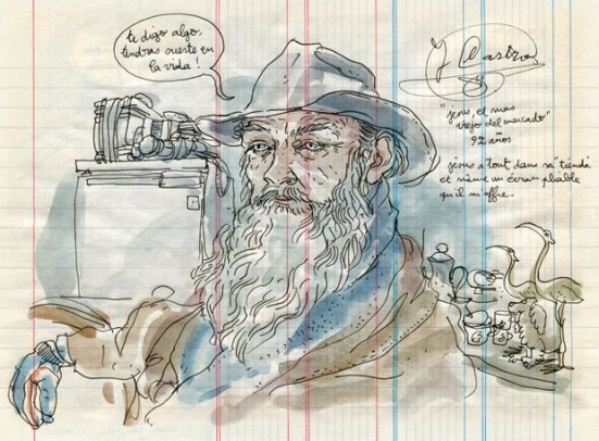 Illustration of an old man at Mercat dels Encants