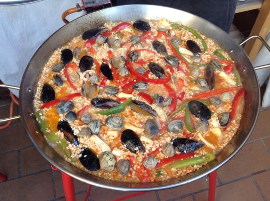 seafood paella cooking