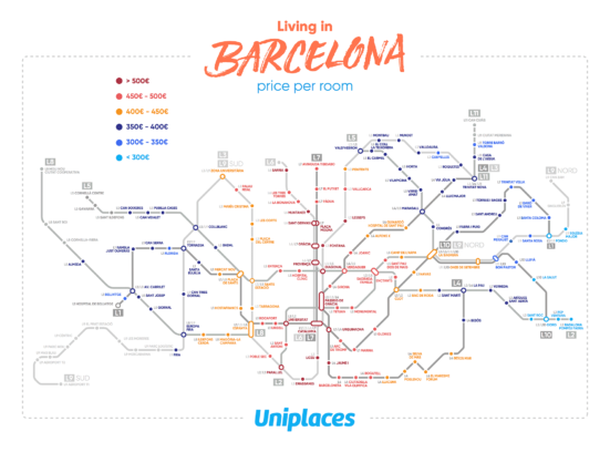 Barcelona Metro Map by Room Prices